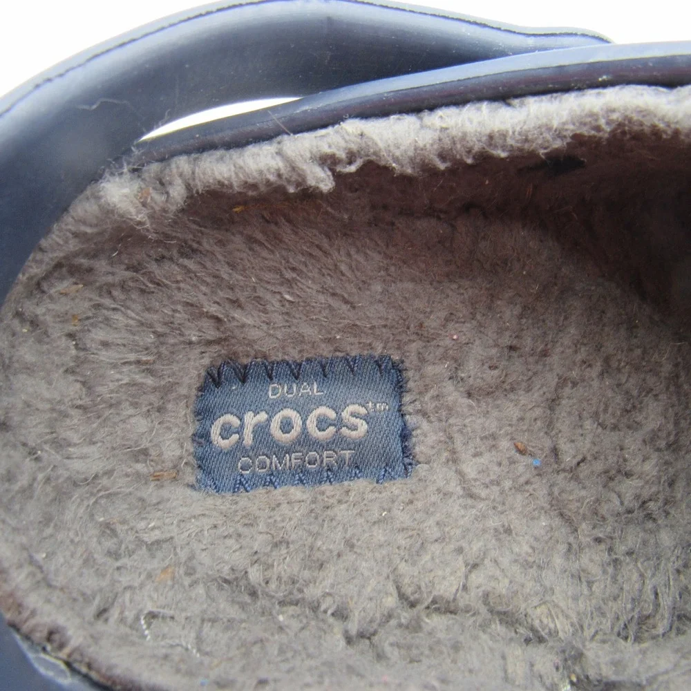 Crocs Fuzz Lined Clogs Kids Size 13 Navy Blue Excellent Fleece Warm Slip On